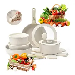 EVERSO - 15 Piezas Bateria De Cocina Granito Antiadherente BLANCO