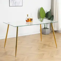 HABITA2 CHILE - MESA DE VIDRIO PRINCE GOLD 130CM PATAS DORADAS