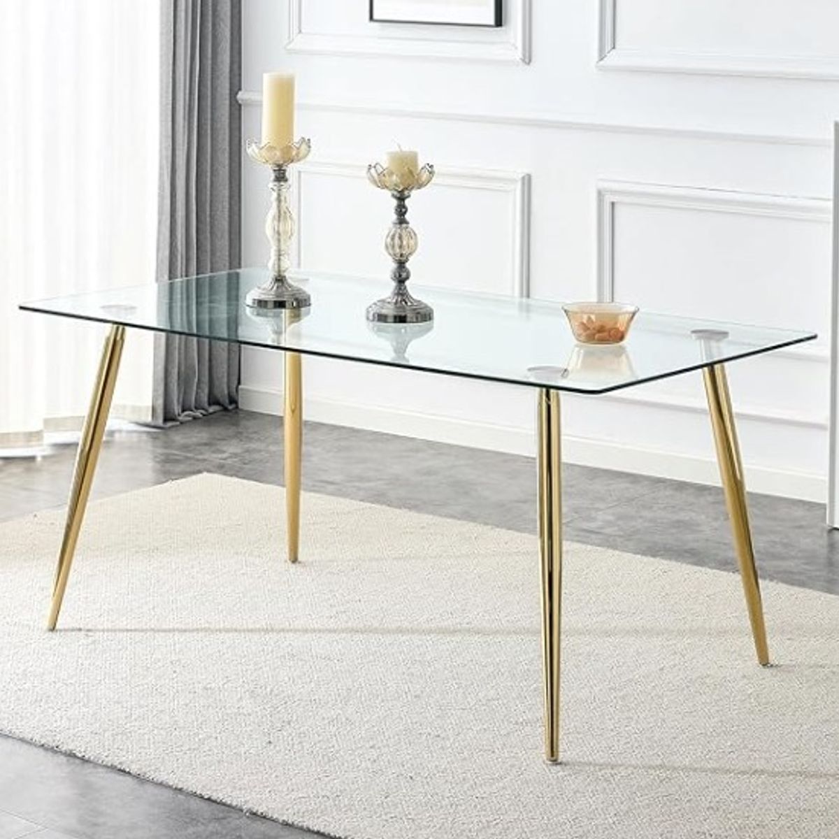 HABITA2 CHILE - MESA DE VIDRIO PRINCE GOLD 130CM PATAS DORADAS