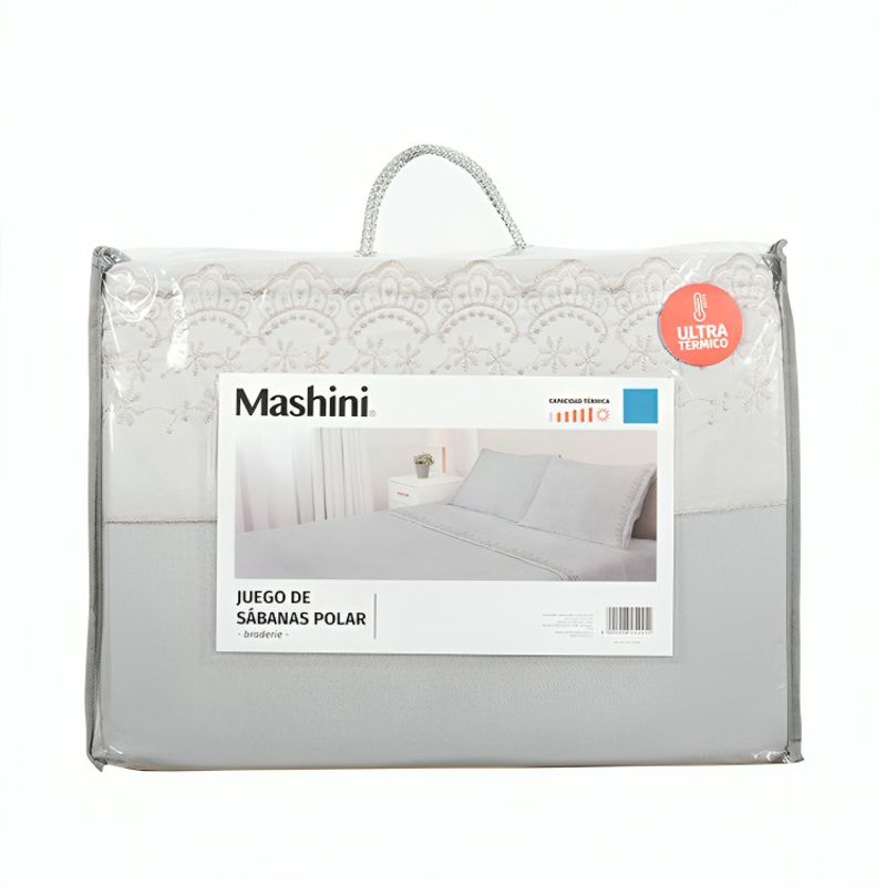 MASHINI - Juego de Sábanas Polar Lisa Broderie 1,5 Plazas / Gris – Mashini