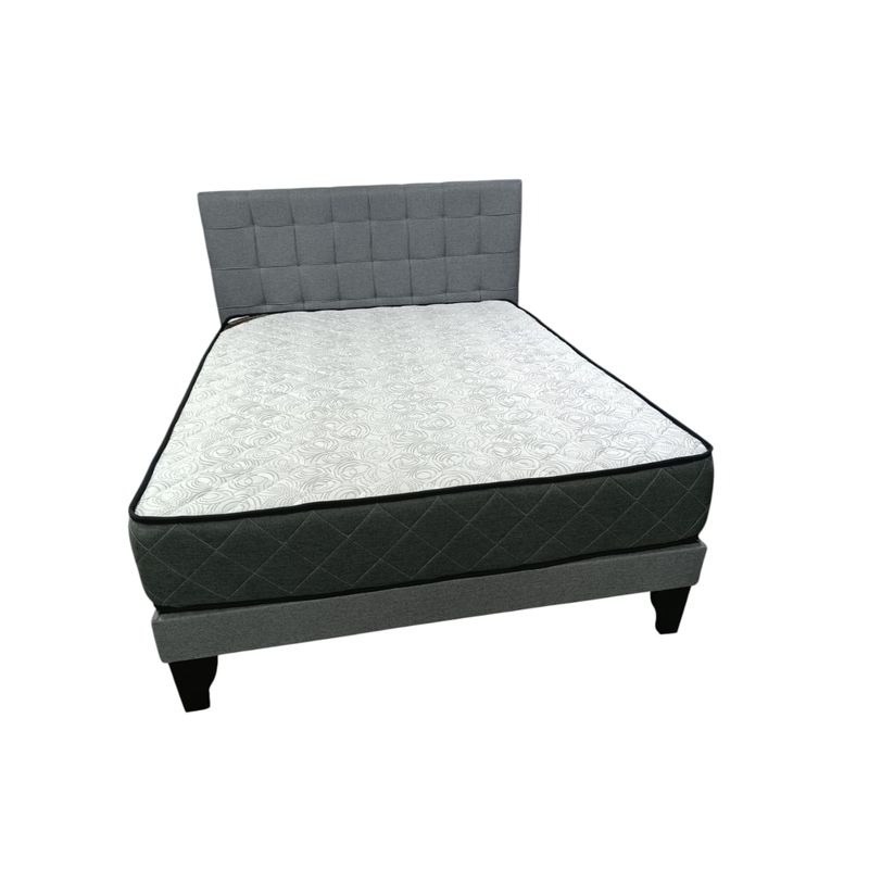 RECUTEX - CAMA EUROPEA 2PZA+RESPALDO + COLCHON RESORTE  GREY