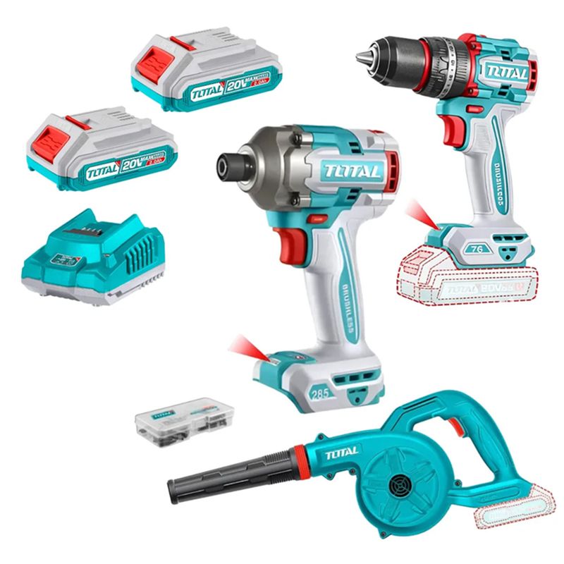 TOTAL TOOLS - Kit Llave De Impacto + Taladro Percutor + Soplador 20v Total