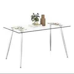 HABITA2 CHILE - MESA DE VIDRIO PRINCE SILVER 160CM PATAS PLATEADA