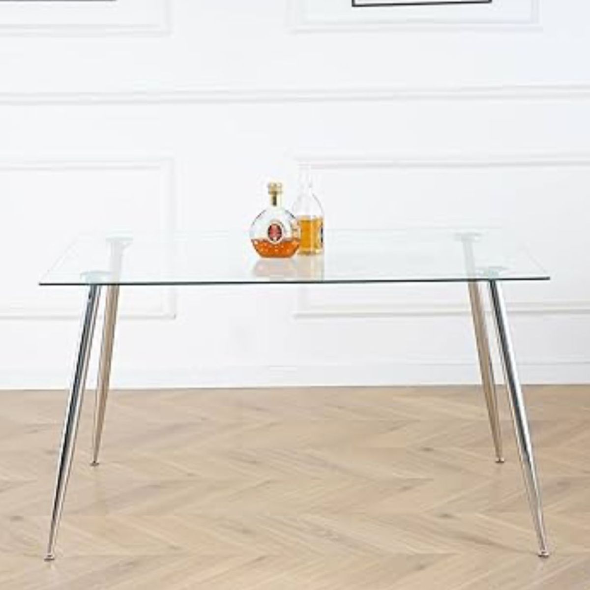 HABITA2 CHILE - MESA DE VIDRIO PRINCE SILVER 160CM PATAS PLATEADA