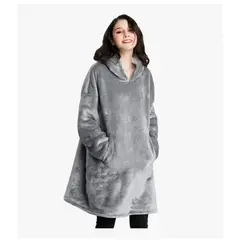 EVERSO - Poleron Felpa Con Capucha Manta Polar Bata Frazada GRIS
