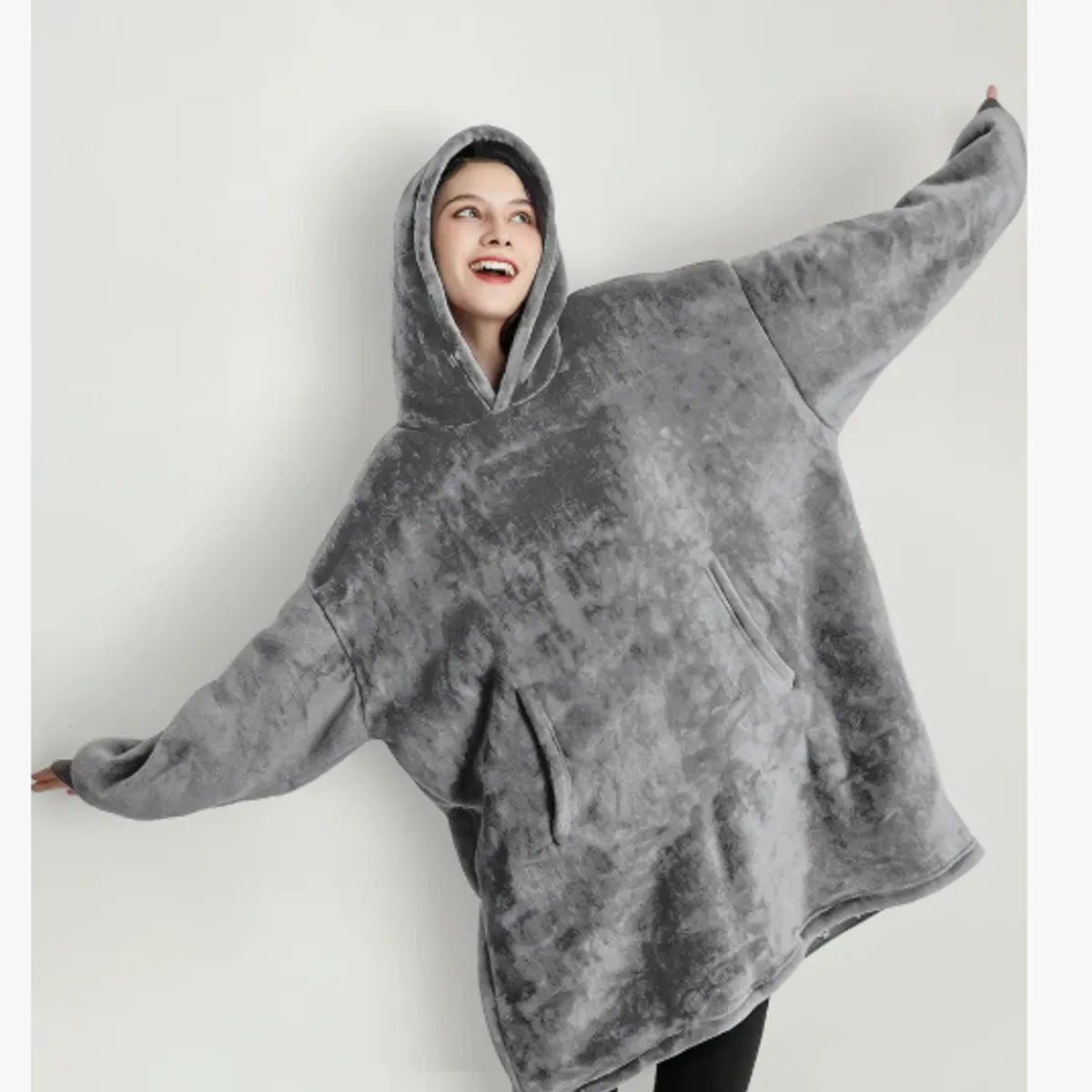 EVERSO - Poleron Felpa Con Capucha Manta Polar Bata Frazada GRIS