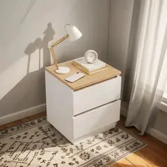 GENERICO - Velador Doble Cajón Estilo Nórdico 41x30x32cm Color Blanco