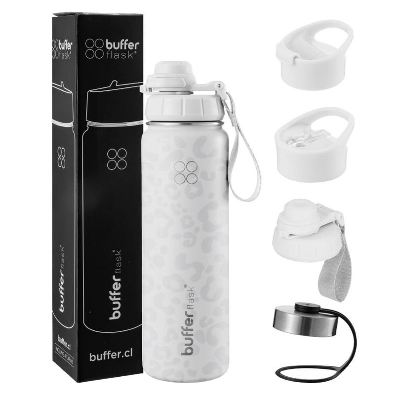 BUFFER FLASK - Termo Botella Agua Termica Acero Inoxidable+Tapas - Blanco