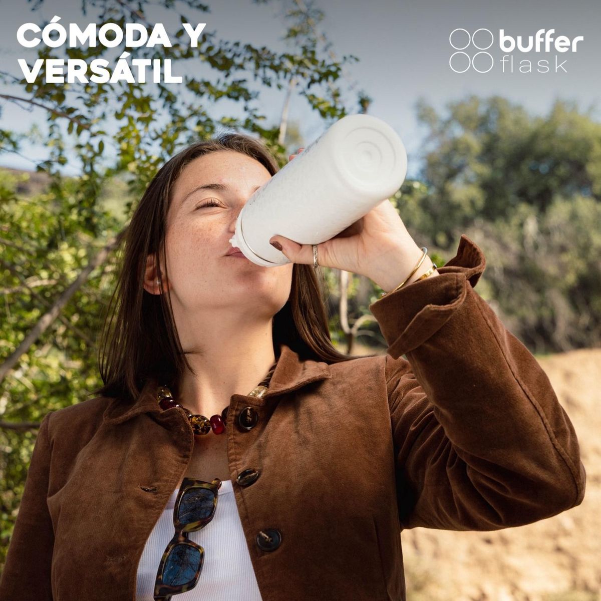 BUFFER FLASK - Termo Botella Agua Termica Acero Inox + Tapas - Blanco