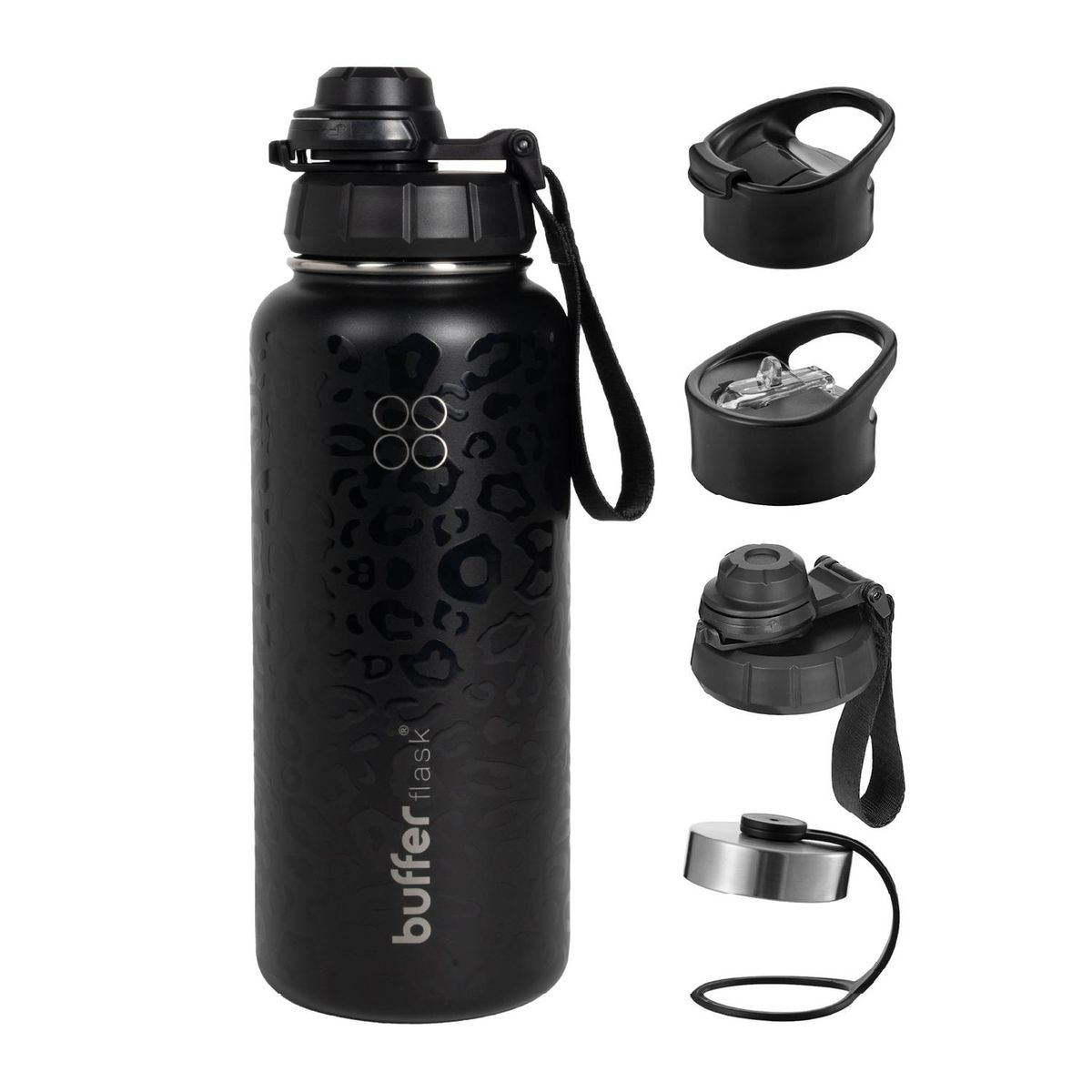 BUFFER FLASK - Termo Botella Agua Termica Acero Inox + Tapas - Gris oscuro