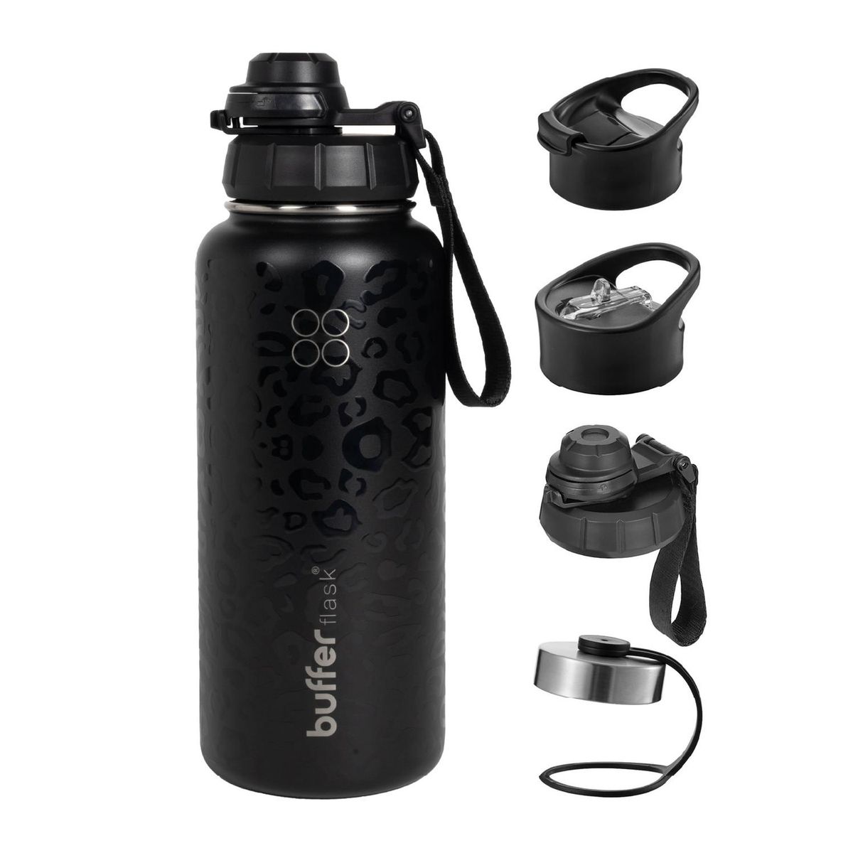 BUFFER FLASK - Termo Botella Agua Termica Acero Inox + Tapas - Gris oscuro
