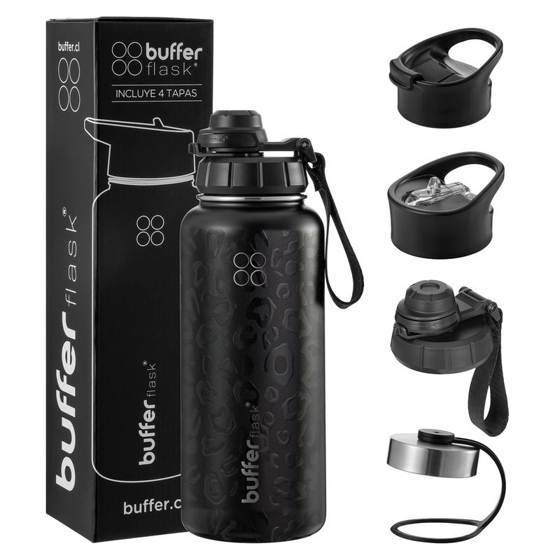 BUFFER FLASK - Termo Botella Agua Termica Acero Inoxidable+Tapas - Gris oscuro