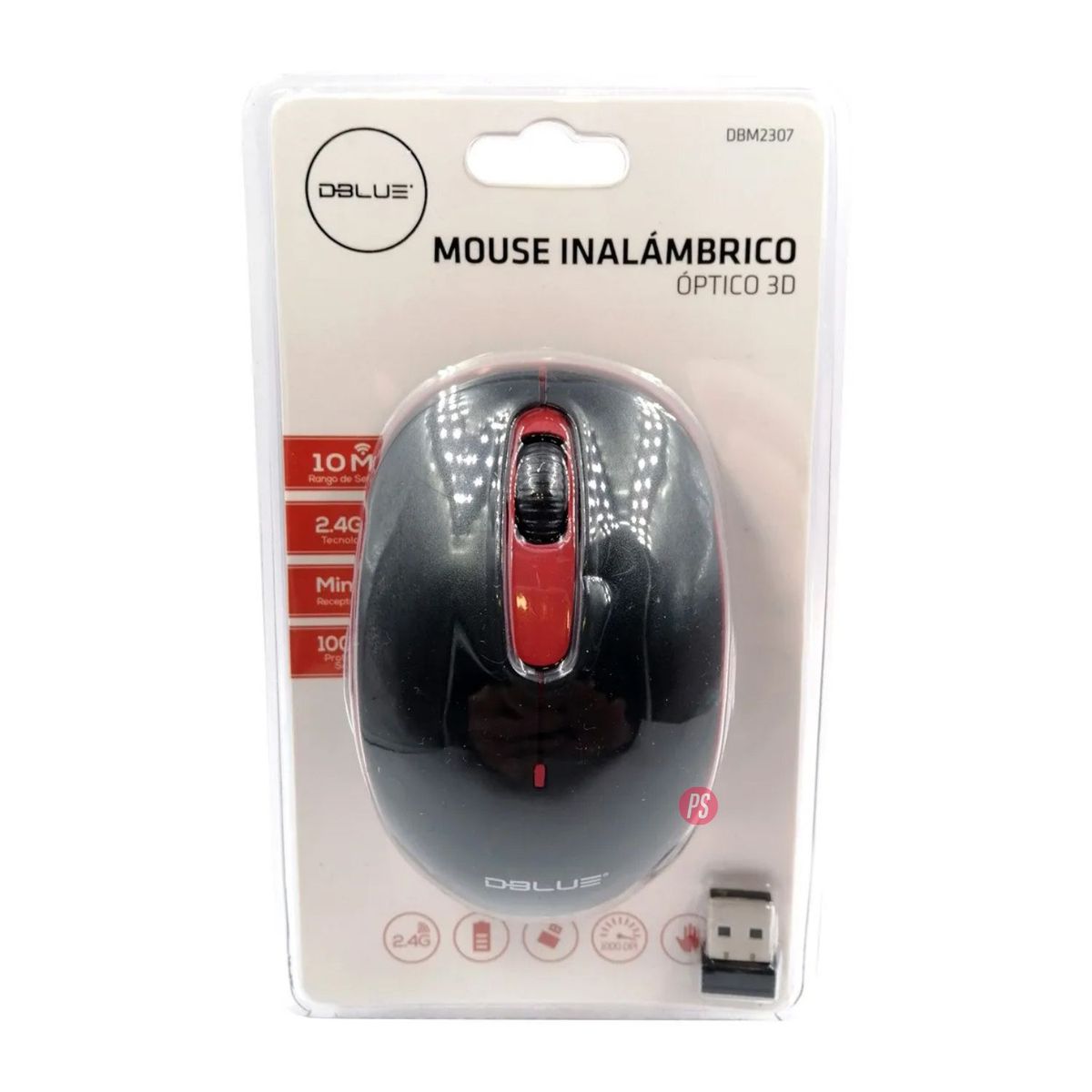 DBLUE - Mouse Inalámbrico Óptico 1000dpi Color Rojo - Ps