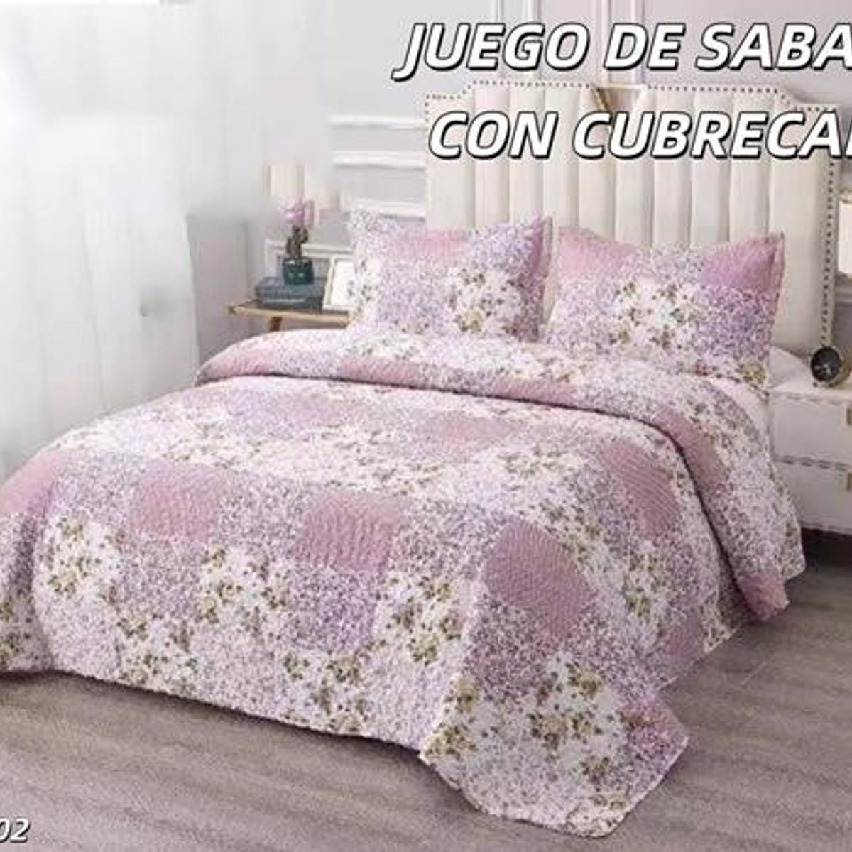 GENERICO - Cobertor tipo Quilt de Verano + Juego de Sabanas 2 plazas Flores