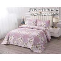 Cobertor tipo Quilt de Verano + Juego de Sabanas 2 plazas Flores