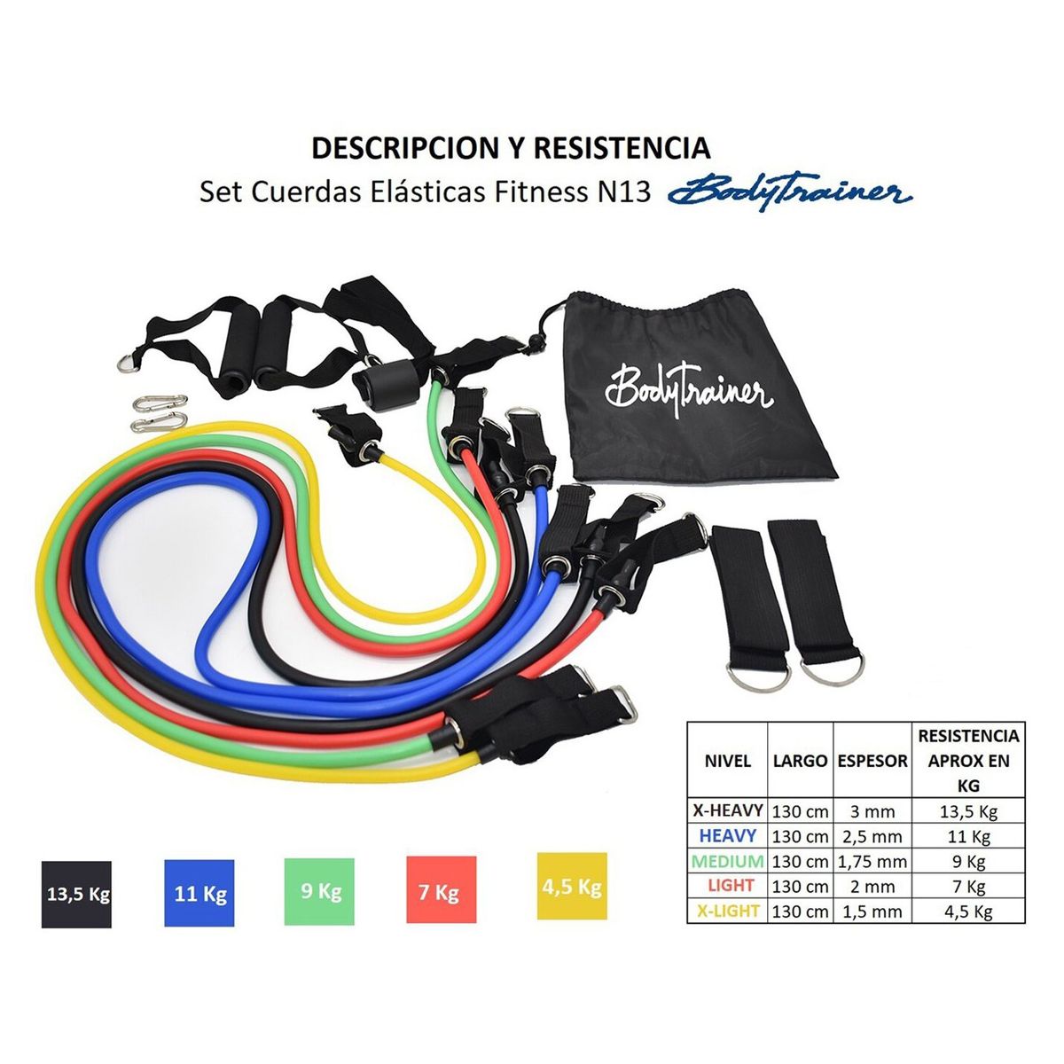 BODYTRAINER - Set Cuerdas Elásticas Fitness N13