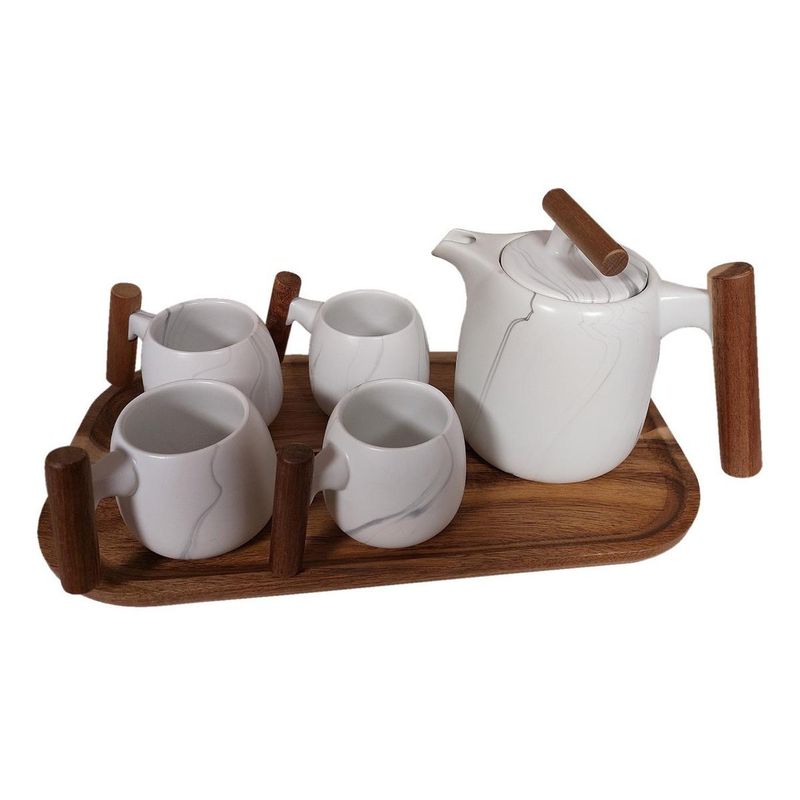 GENERICO - Conjunto de Cerámica China Tetera 4 Tazas y Bandeja Elegante