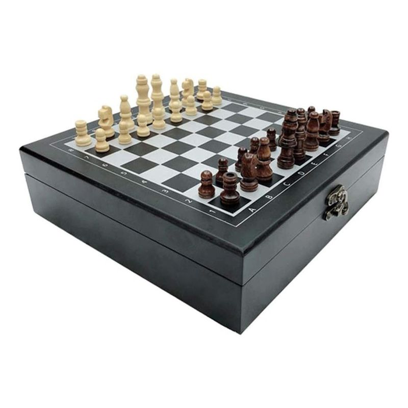 GENERICO - Juego 4 en 1 Ajedrez Póker Dominó y Dados en Madera
