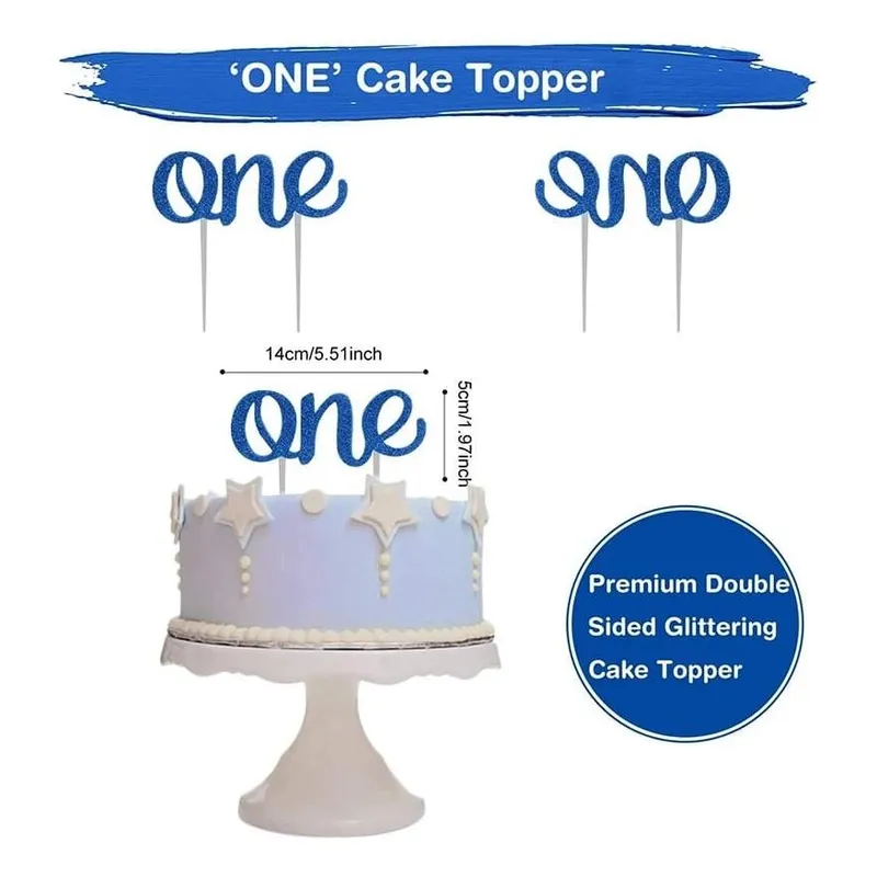 GENERICO - Decoración Cumpleaños Niño 1 Año - Banderín y Topper Azul