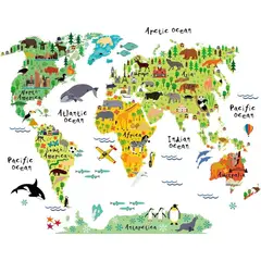 GENERICO - Mapa Animal del Mundo Infantil para Aprender y Decorar