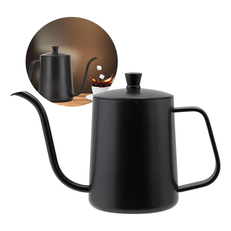 GENERICO - Tetera Negra de Acero Inoxidable con Cuello de Cisne 600ml