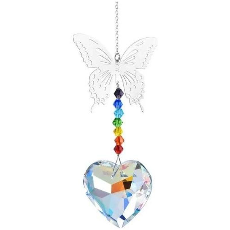 GENERICO - Colgante Prisma Corazón con Chakra y Bolsa de Terciopelo