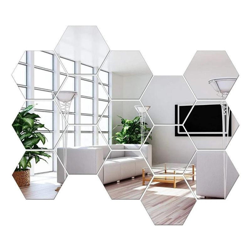 GENERICO - Espejos Hexagonales Adhesivos para Decorar Paredes - 15 Unid