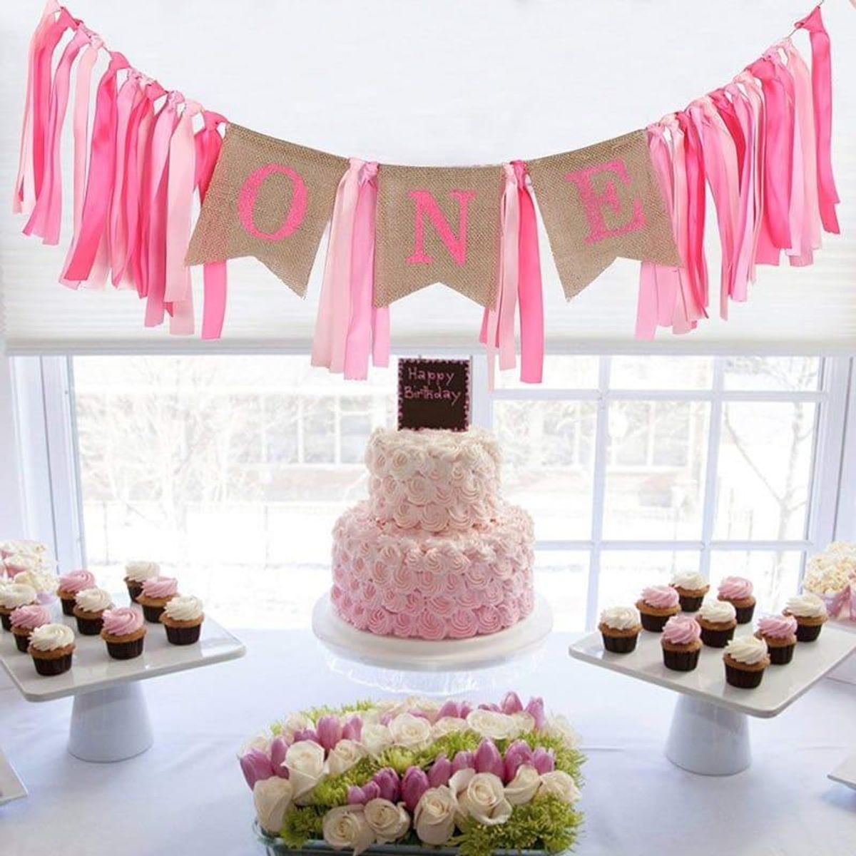 GENERICO - Set de Decoración Rosada para Primer Cumpleaños de Niña