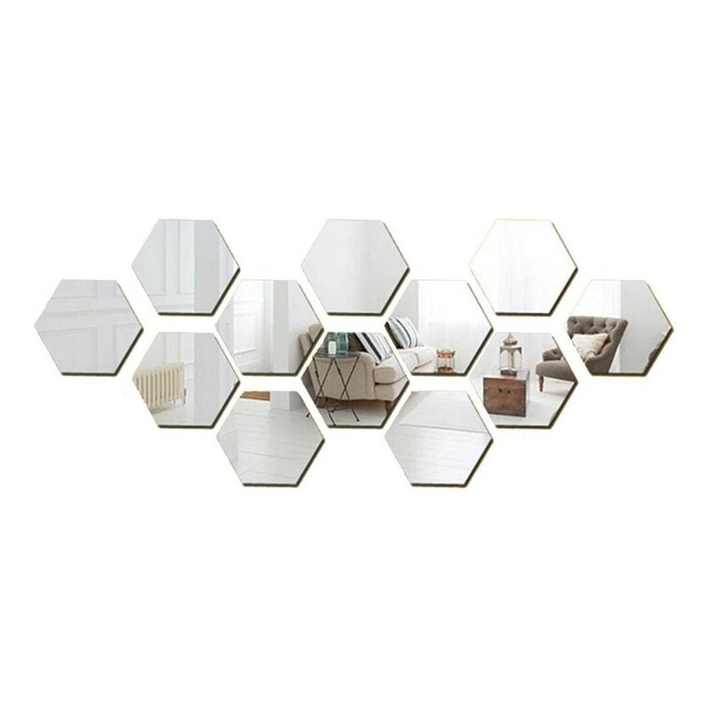 GENERICO - Espejos hexagonales adhesivos para decorar paredes 12 unidades