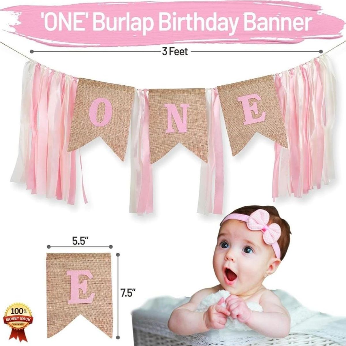 GENERICO - Set de Decoración Rosa para el Primer Cumpleaños de Niña