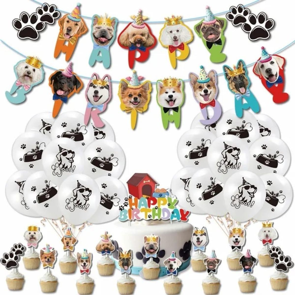 GENERICO - Fiesta de Perritos Decoración Cumpleaños Colorida y Divertida