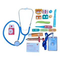 GENERICO - Kit Médico de Madera con Estetoscopio y Accesorios Kids