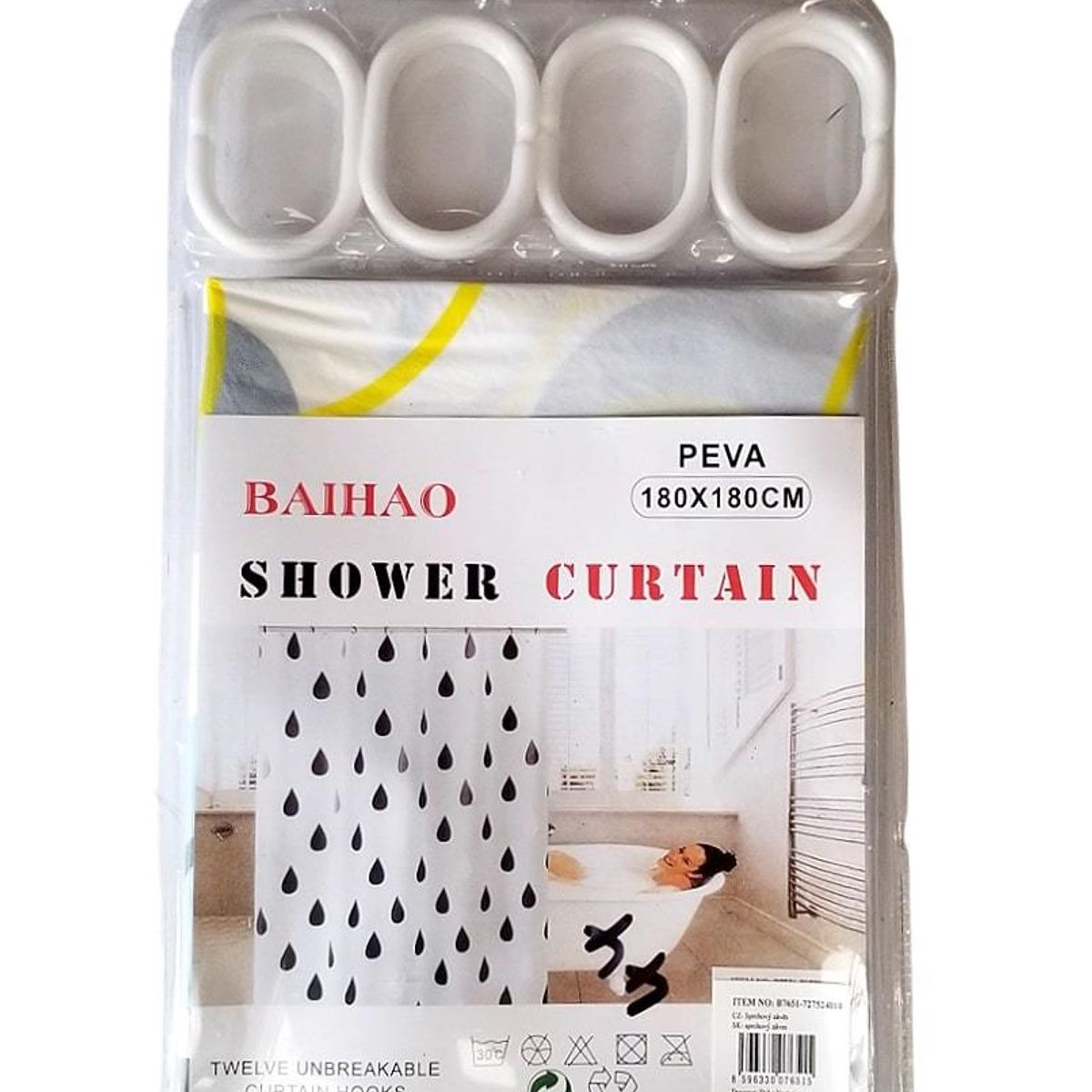 GENERICO - Cortina de baño impermeable con 12 aros para colgar.