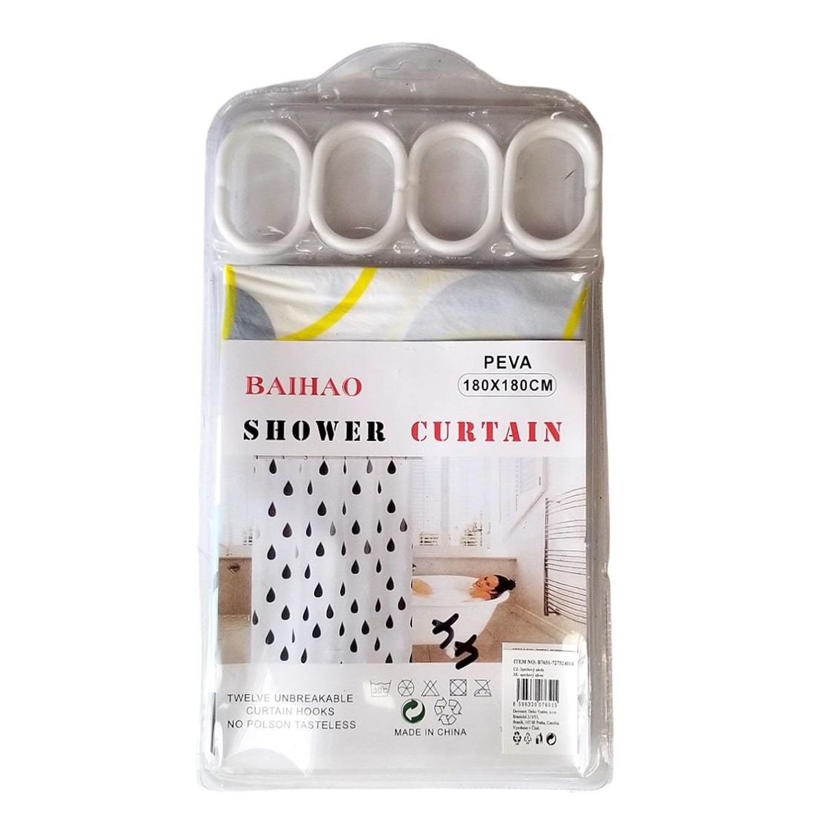 GENERICO - Cortina de baño impermeable con 12 aros para colgar.