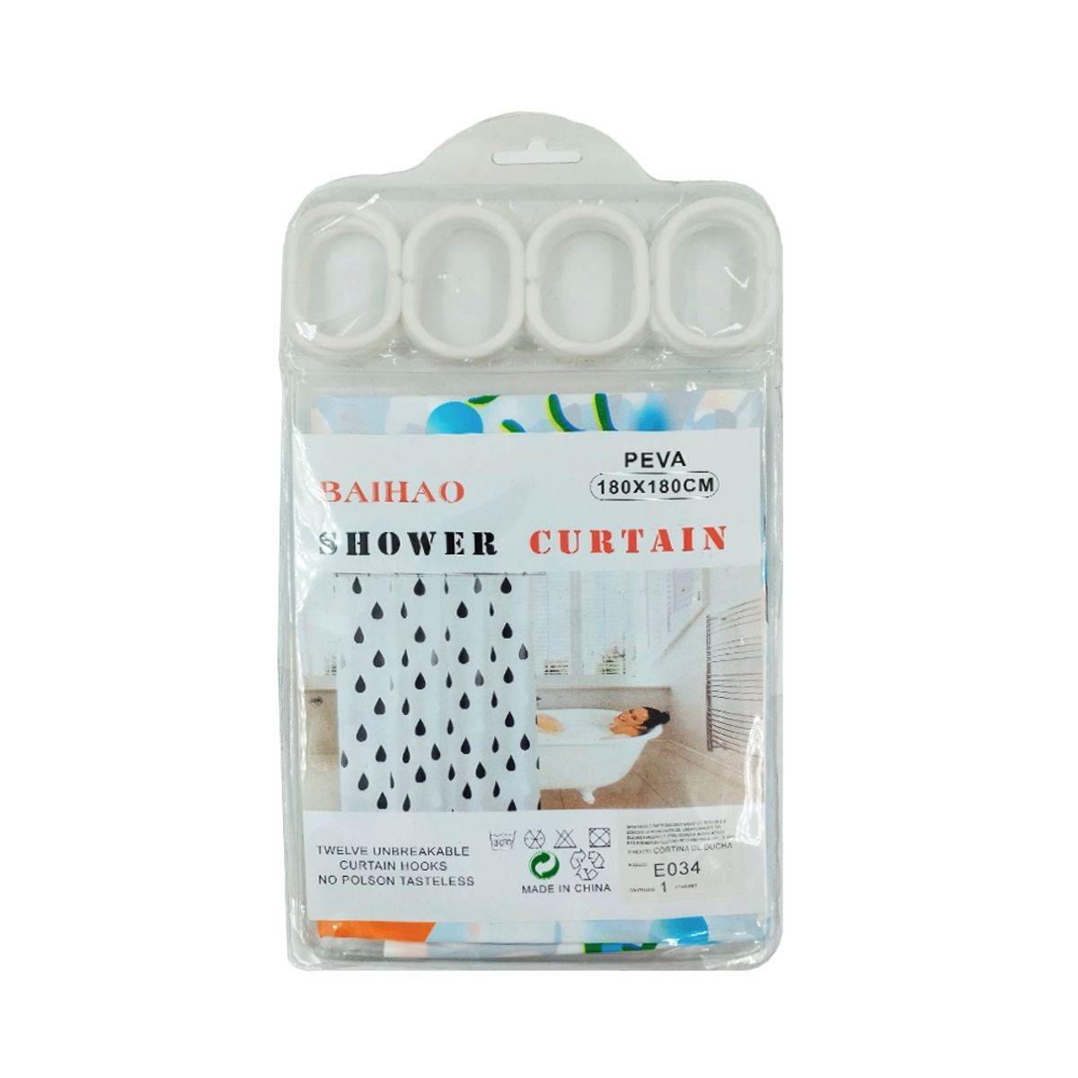 GENERICO - Cortina de baño impermeable con 12 aros para colgar.