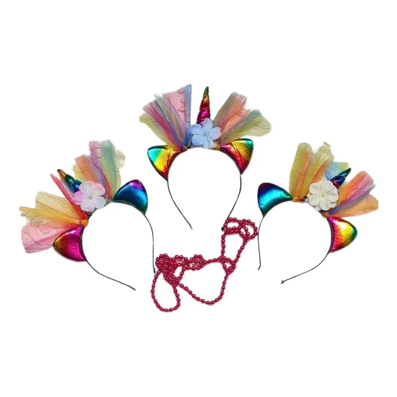 GENERICO - Cintillo Multicolor Unicornio Arcoiris Pack de 12 Unidades