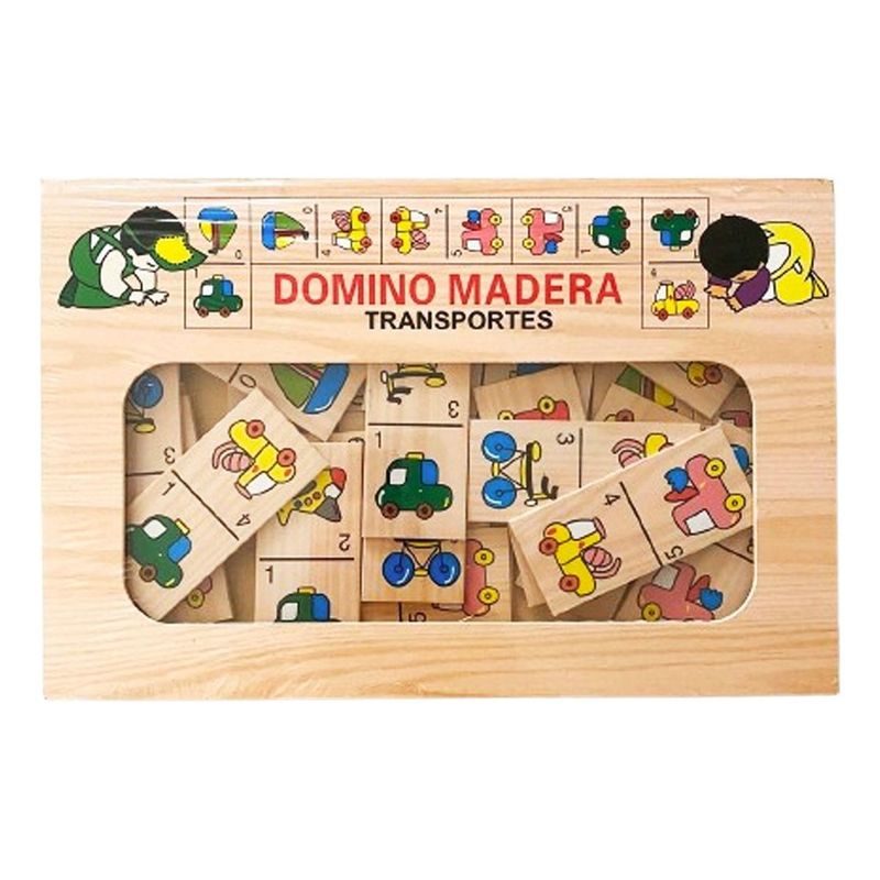 GENERICO - Dominó Didáctico de Madera con Animales y Transporte
