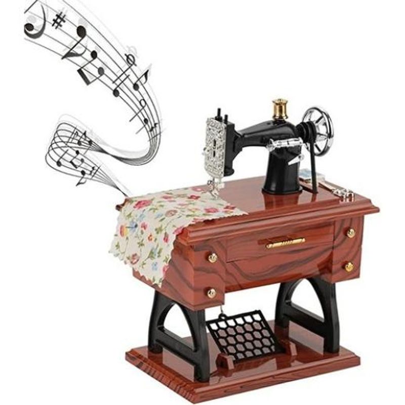 GENERICO - Caja Musical Vintage Máquina de Coser con Movimiento y Melodía