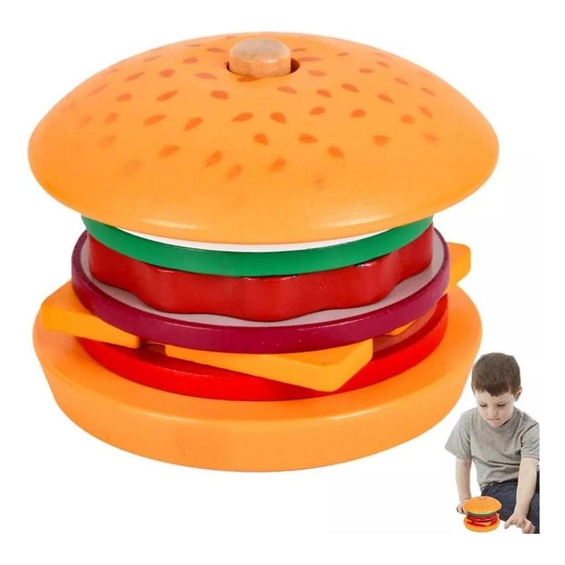GENERICO - Set de Hamburguesas Apilables de Madera para Niños
