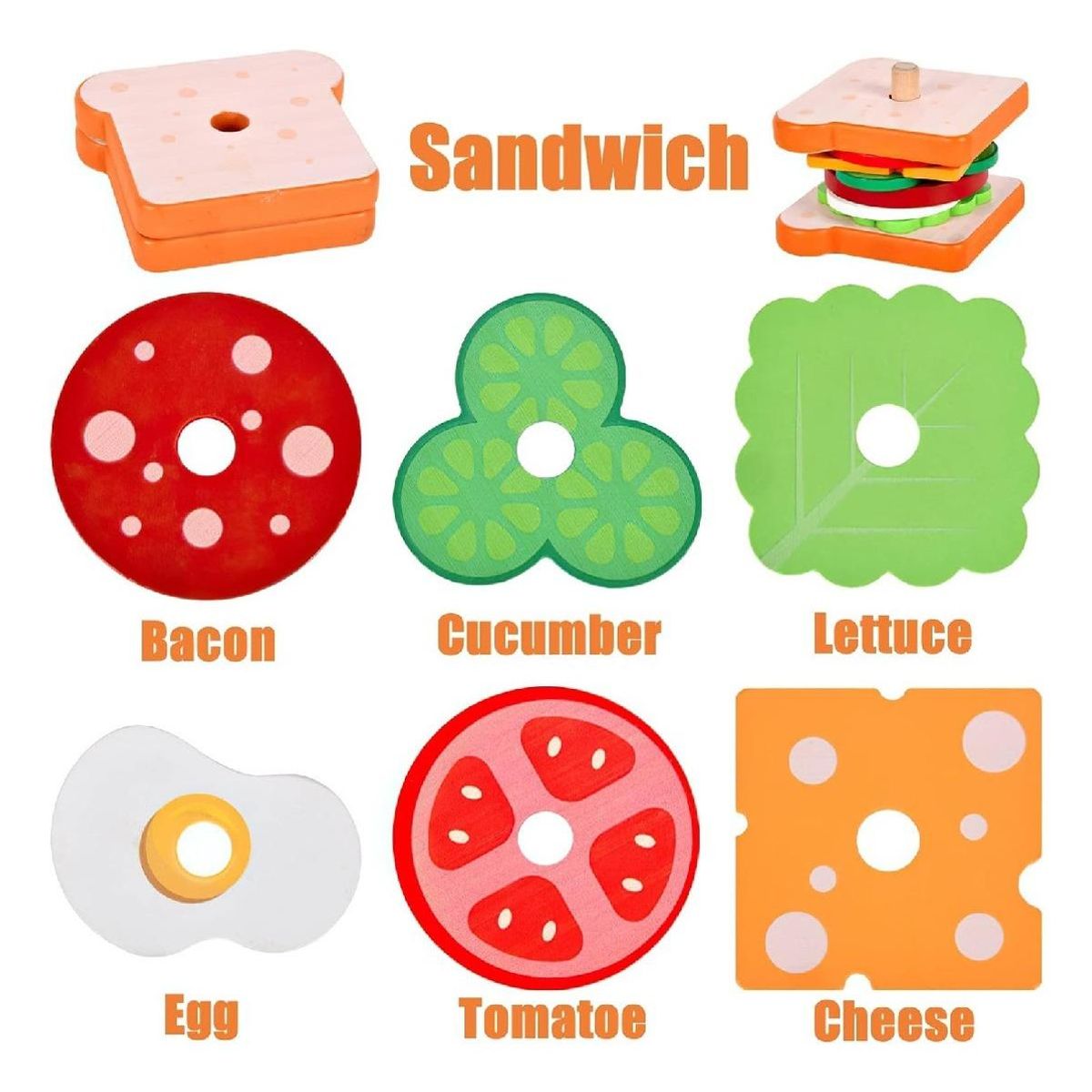 GENERICO - Juego Educativo de Sándwiches de Madera para Niños