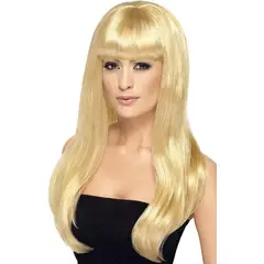 GENERICO - Peluca Rubia Platinada Larga Lisa para Disfraces Femeninos