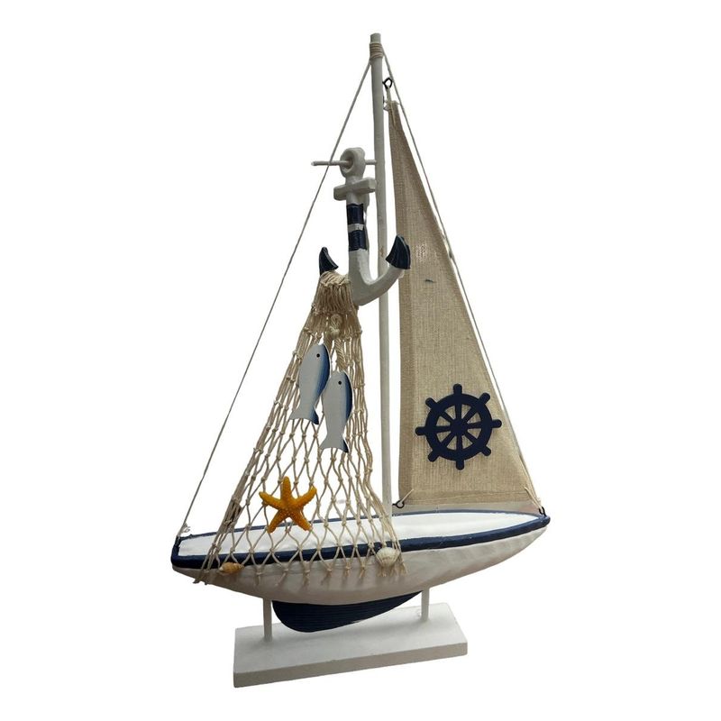 GENERICO - Estatua Decorativa de Barco en Madera Estilo Náutico 46cm