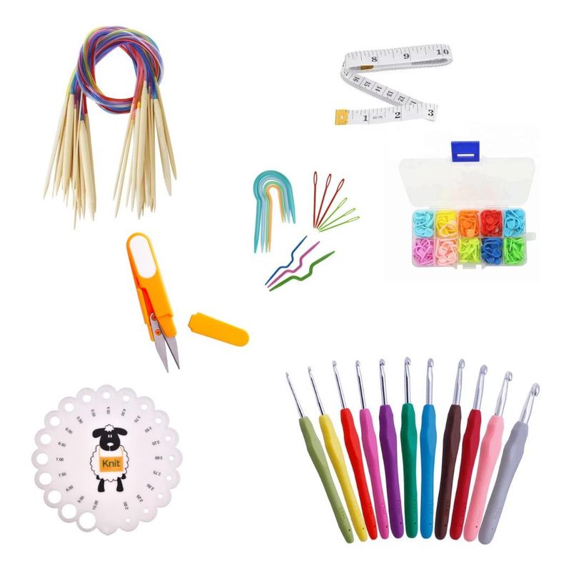 GENERICO - Kit Completo de Tejido Palillos Ganchillos y Más Accesorios