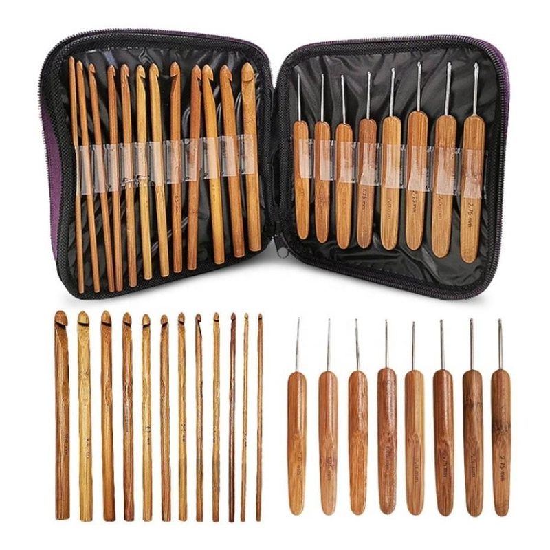 GENERICO - Set de 20 Palillos de Crochet de Bambú con Estuche Deluxe