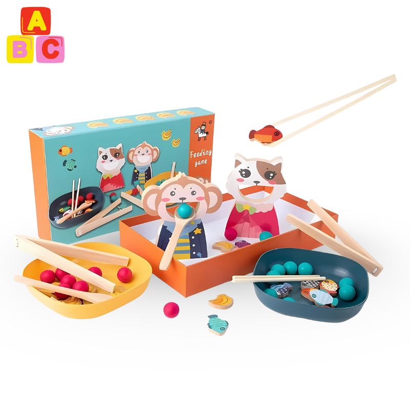 ABC - Juguete Educativo de Madera - Mono y Gatito Recoge Porotos