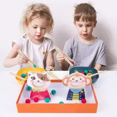 ABC - Juguete Educativo de Madera - Mono y Gatito Recoge Porotos