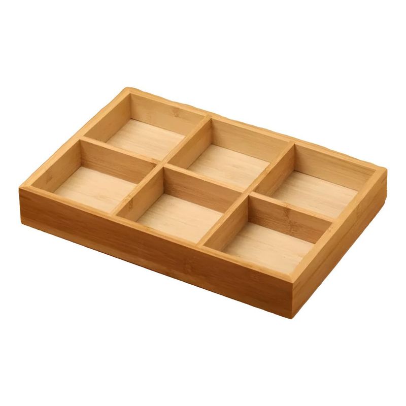 GENERICO - Caja Organizadora de Madera Cuadrada con 6 Compartimentos