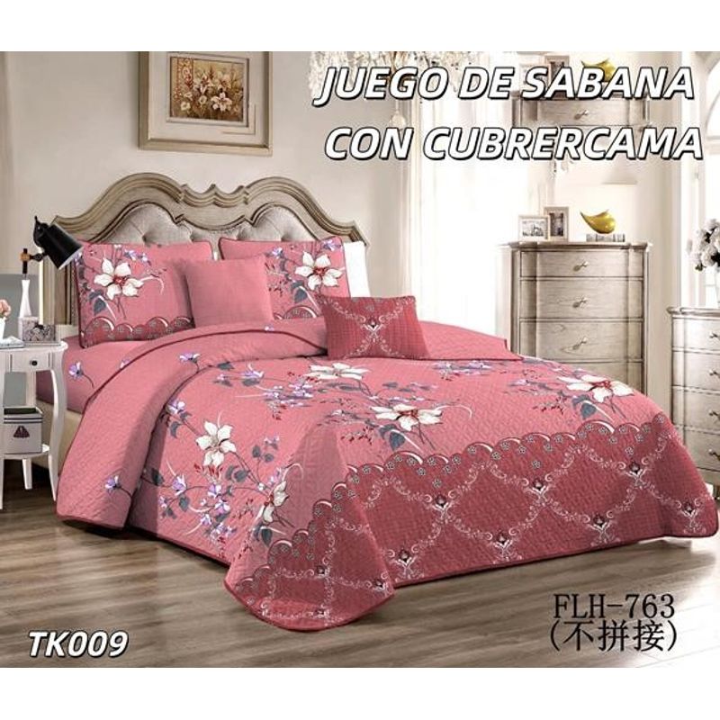 GENERICO - Cobertor tipo Quilt de Verano con Juego de Sabanas King - Palo Rosa