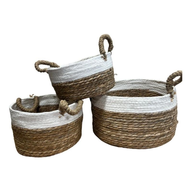 GENERICO - Set de 3 Canastos de Mimbre con Asas de Yute para Organizar