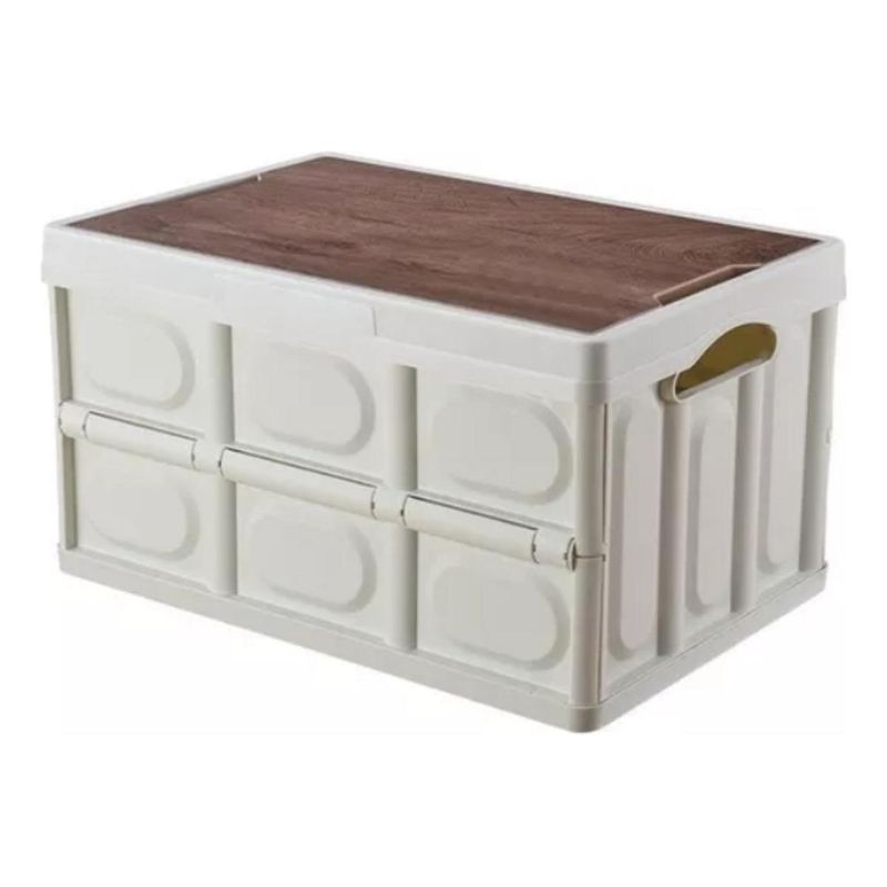 GENERICO - Caja Plegable Multiuso de 55L con Tapa de Madera